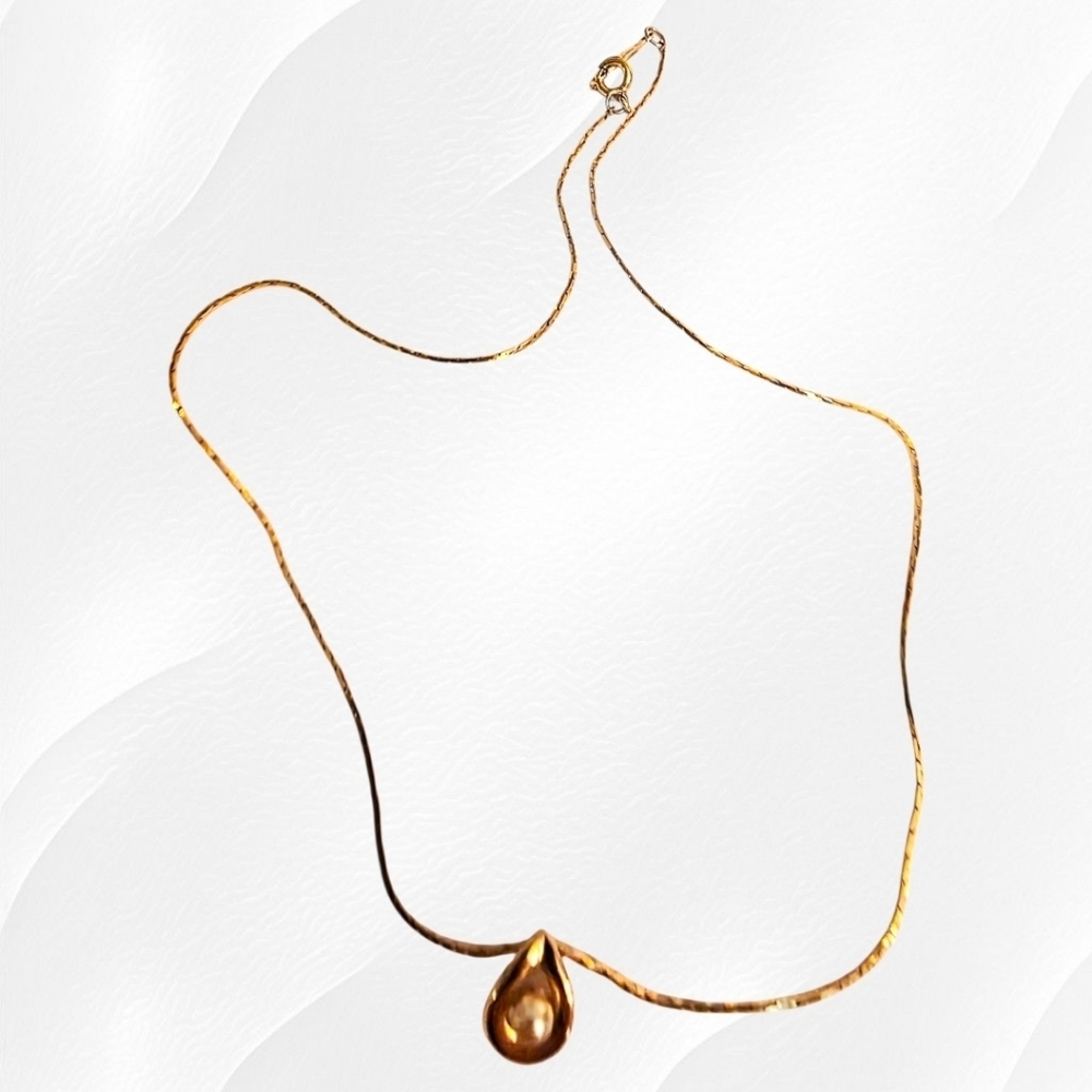 Napier Stamped Gold Necklace with Teardrop Pearl Pendant - Picture 4 of 8